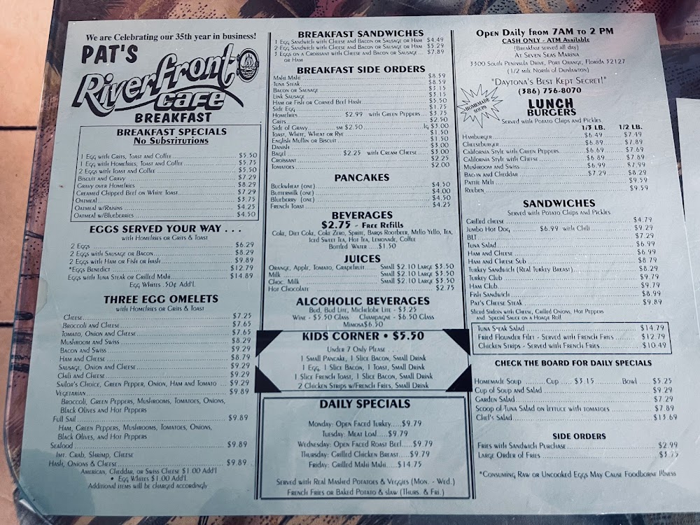 Pat’s Riverfront Cafe menu 1